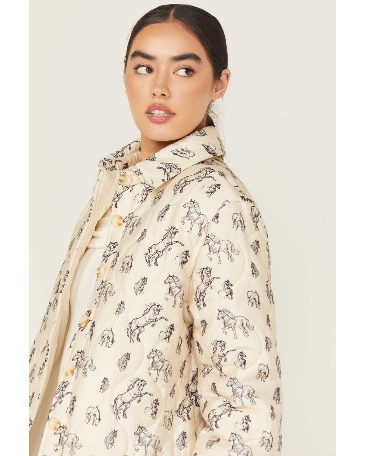 Blue B Women's Quilted Horse Print Button-Down Jacket