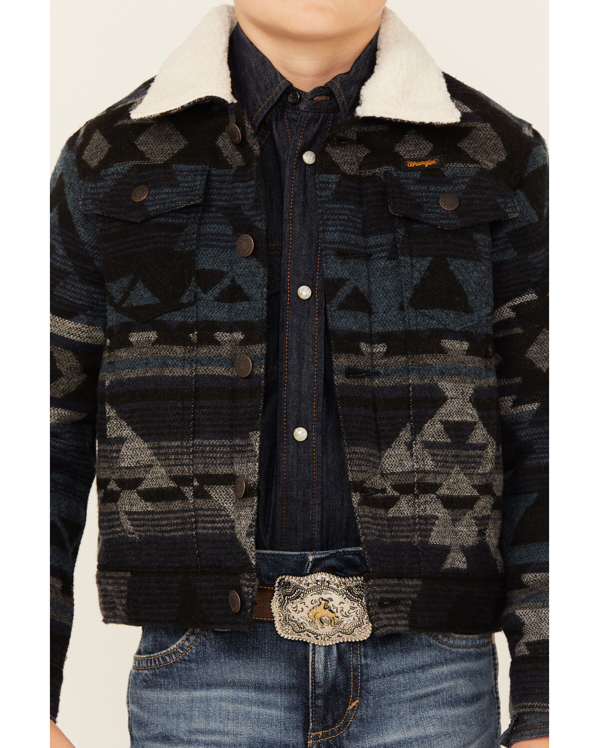 Wrangler Boys' Southwestern Print Sherpa Lined Jacket