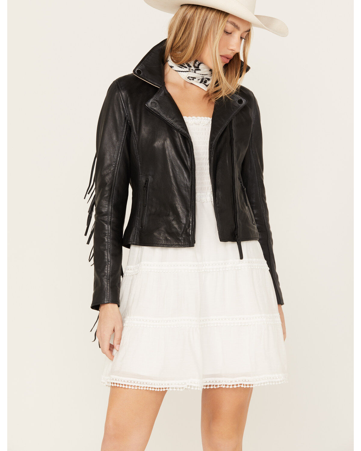 Mauritius Leather Women's Crissy Star and Fringe Detail Leather Jacket