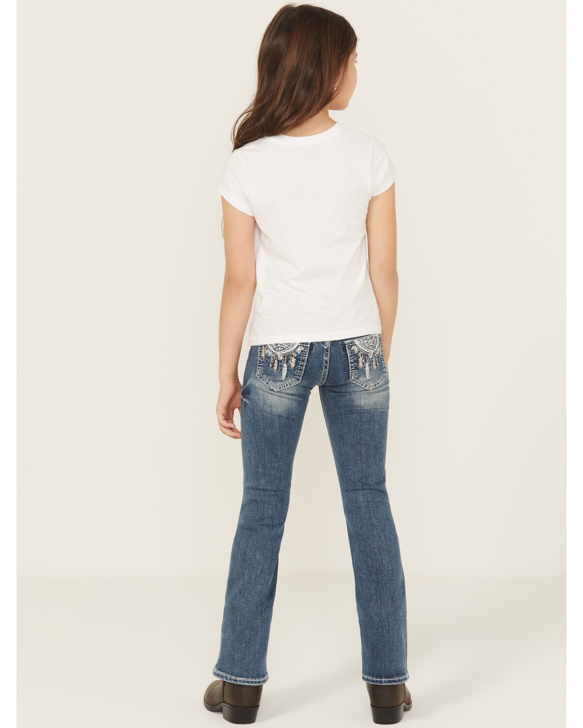 Grace in LA Girls' Medium Wash Dreamcatcher Pocket Bootcut Denim Jeans