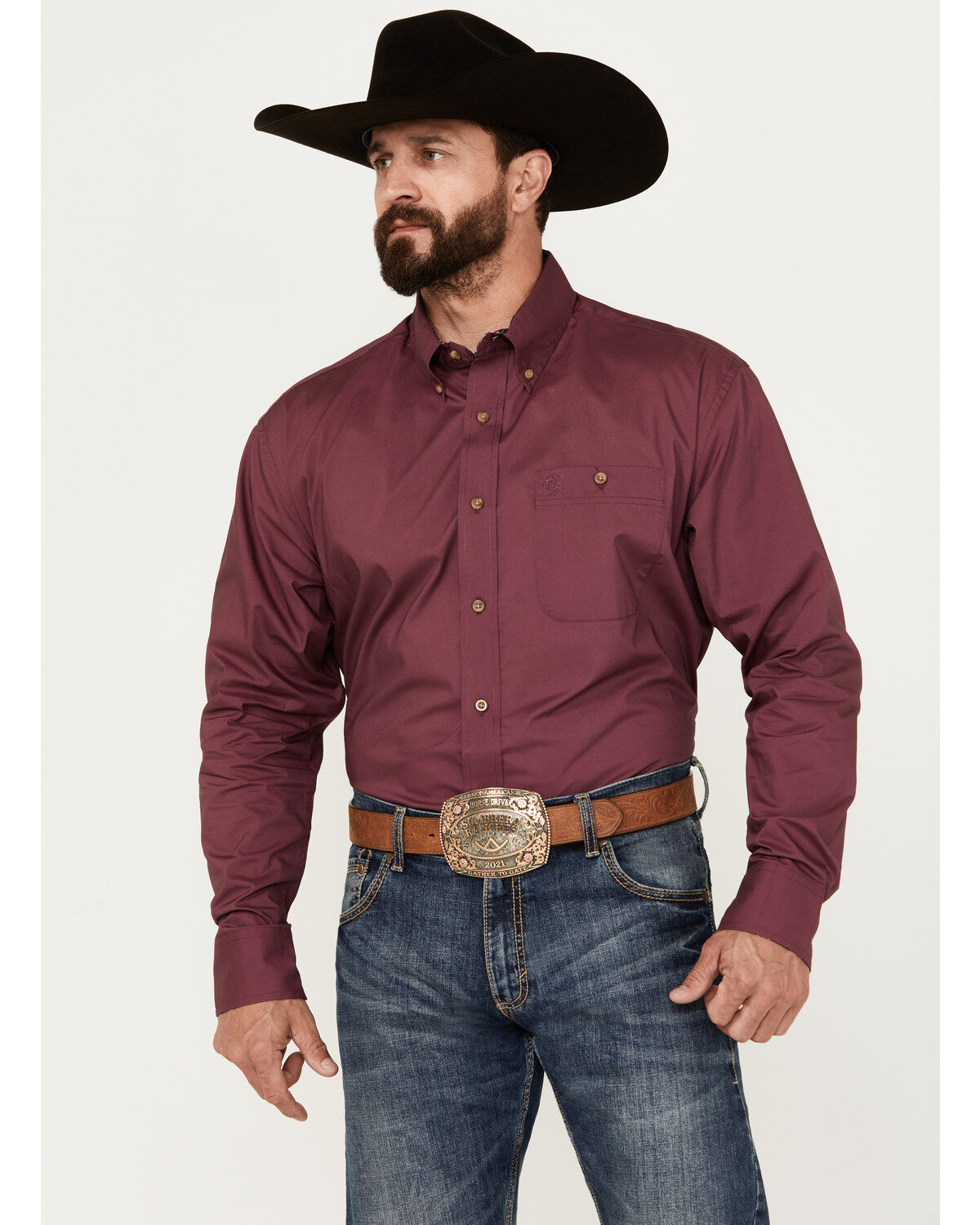 George Strait by Wrangler Men's Solid Long Sleeve Button-Down Western Shirt - Big