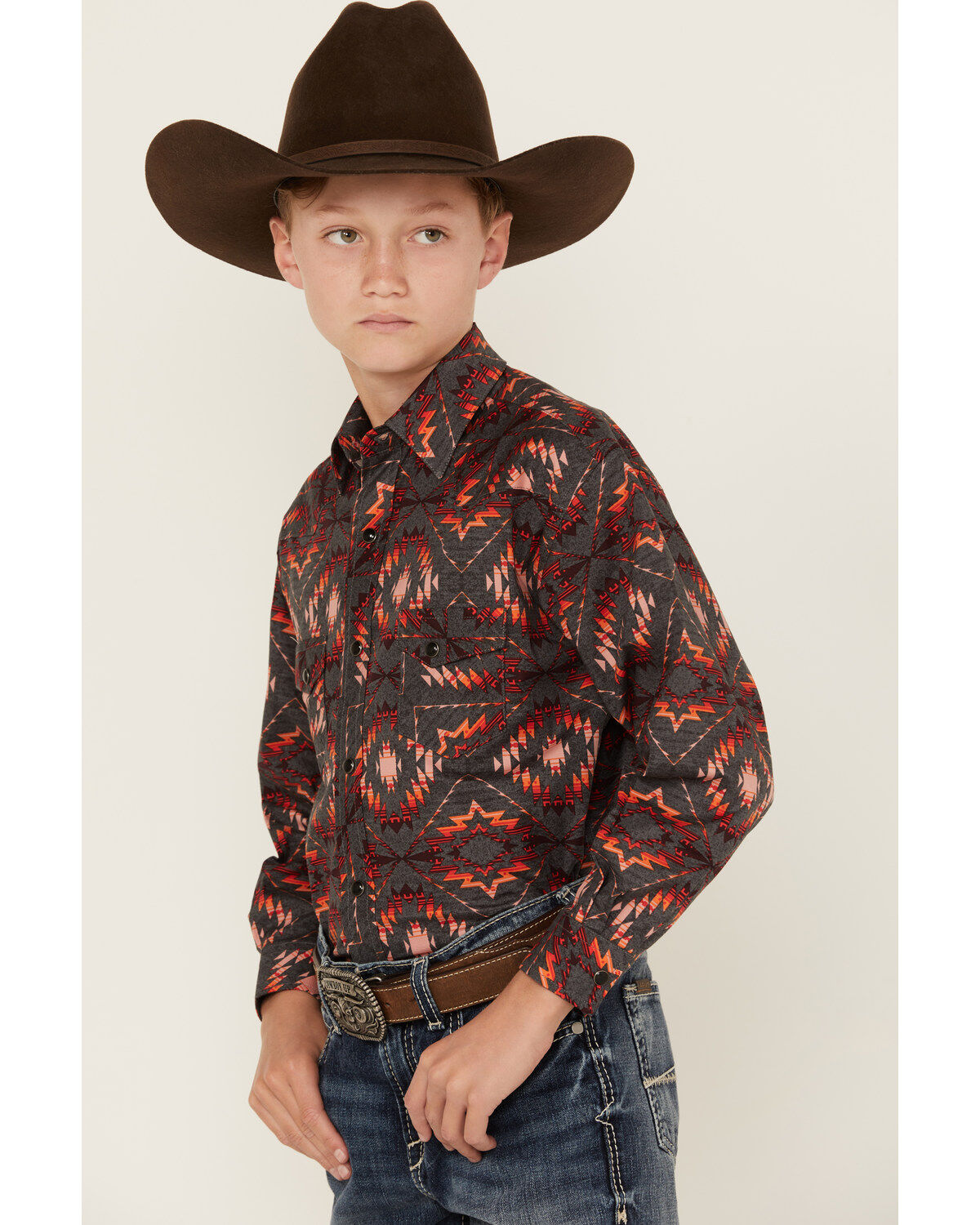 Panhandle Boys' Southwestern Print Long Sleeve Snap Western Shirt