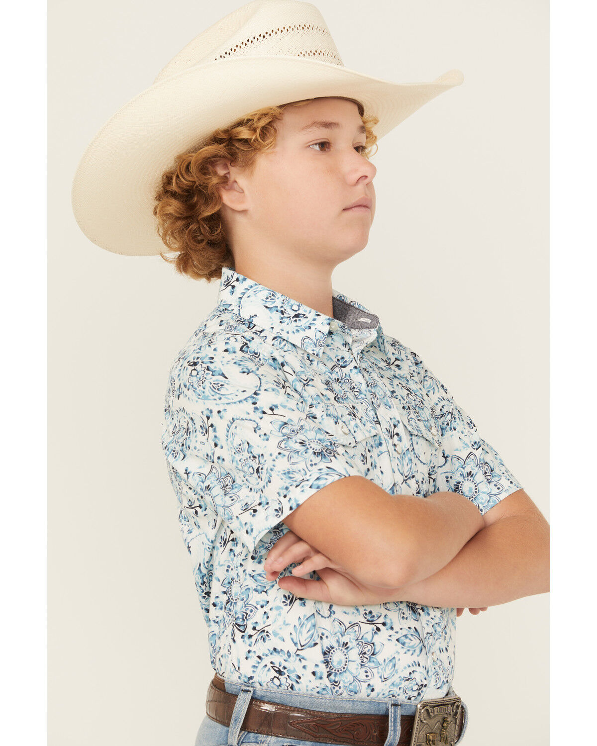 Cody James Boys' Frontier Threads Paisley Print Short Sleeve Snap Western Shirt