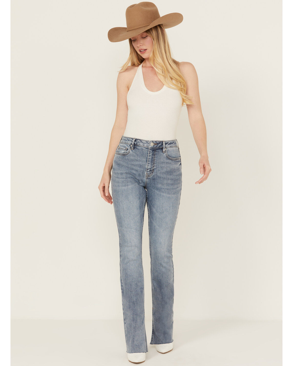 Cleo + Wolf Women's Torrey Medium Wash High Rise Skinny Bootcut Comfort Stretch Denim Jeans