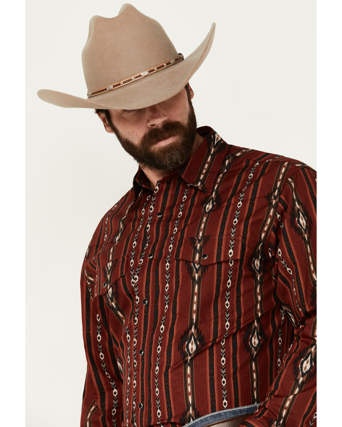 Wrangler Men's Southwestern Print Long Sleeve Snap Western Shirt