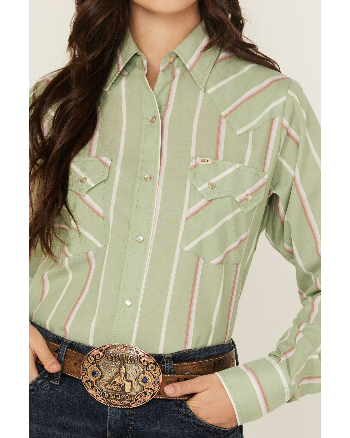 Cowboygirl by Jenna Paulette Women's Striped Long Sleeve Pearl Snap Western Shirt