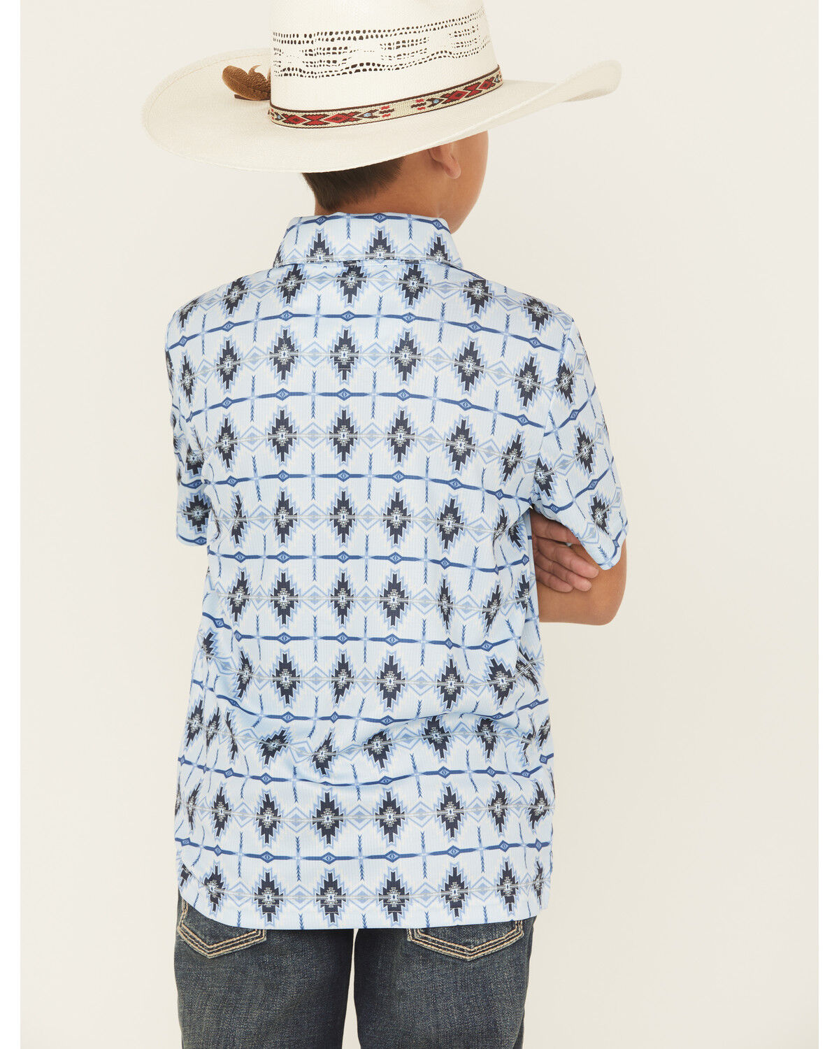 Rock & Roll Denim Boys' Southwestern Striped Short Sleeve Snap Western Shirt