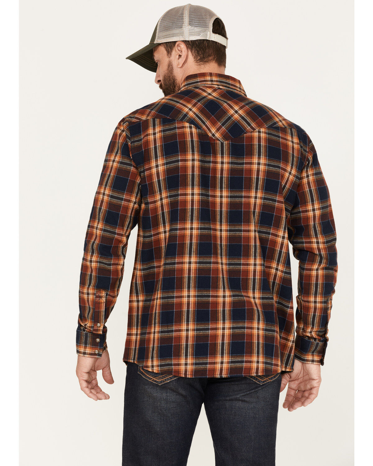 Moonshine Spirit Men's Rusted Still Plaid Print Snap Western Flannel Shirt