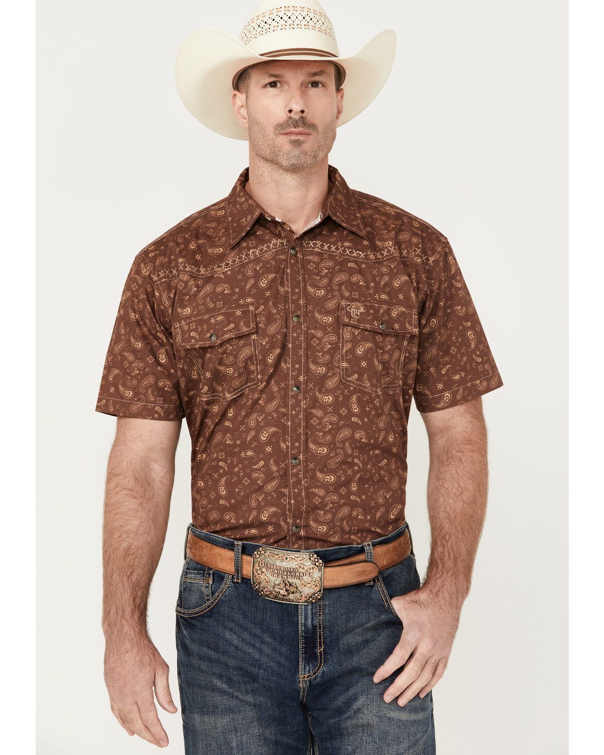Cowboy Hardware Men's Roman Paisley Print Short Sleeve Western Snap Shirt