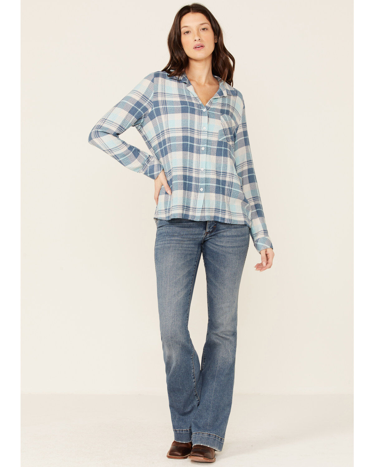North River Women's Crinkle Ryn Plaid Shirt