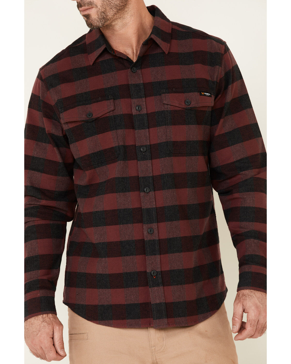 Hawx Men's Dark Red Harris Stretch Plaid Flannel Long Sleeve Button Down Work Shirt