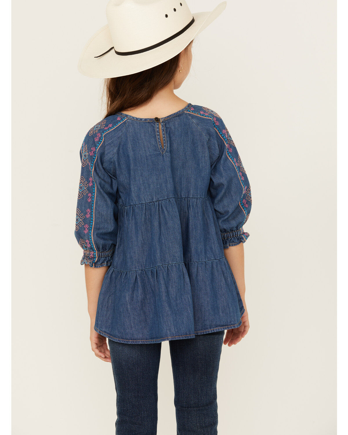 Wrangler Girls' Dark Wash Denim Embroidered Tunic Shirt