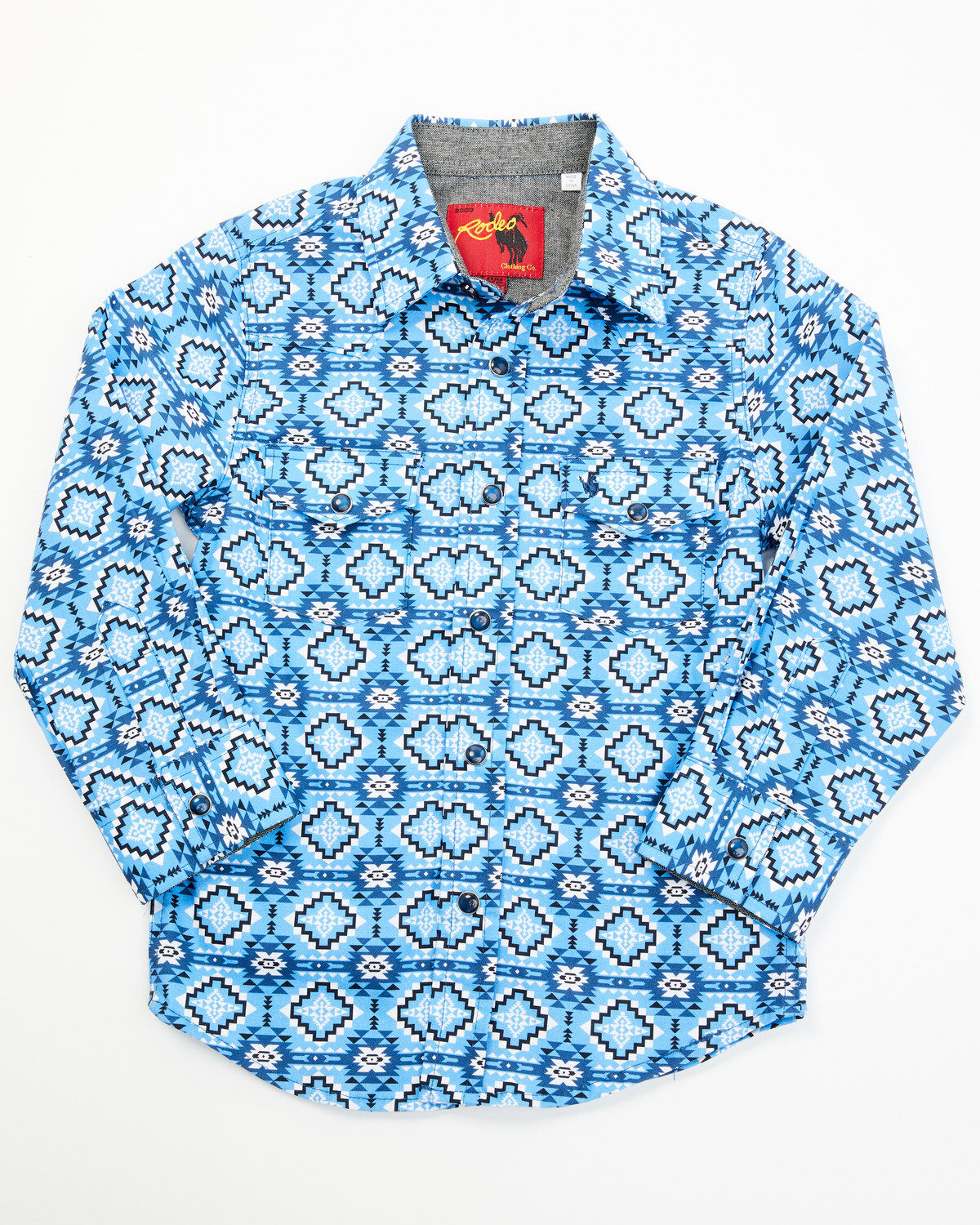 Rodeo Clothing Boys' Southwestern Print Long Sleeve Snap Western Shirt
