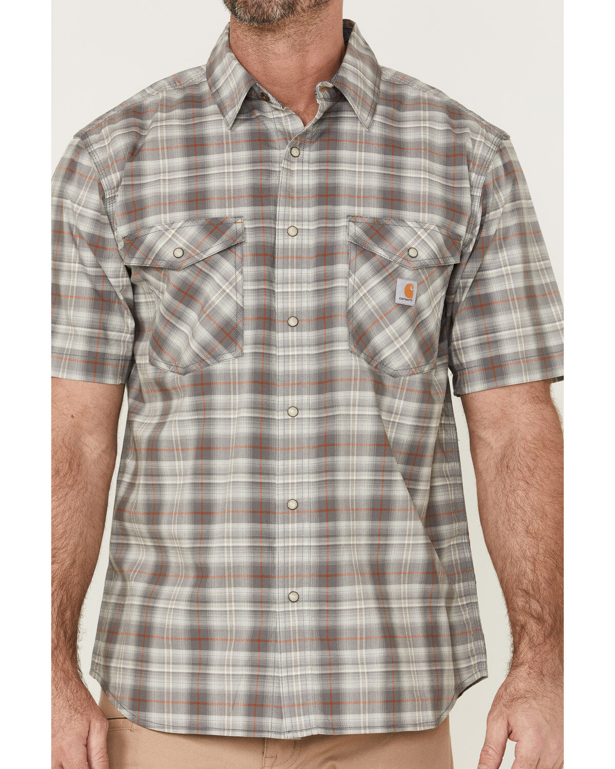 Carhartt Men's Rugged Flex Steel Plaid Print Relaxed Short Sleeve Snap Western Shirt