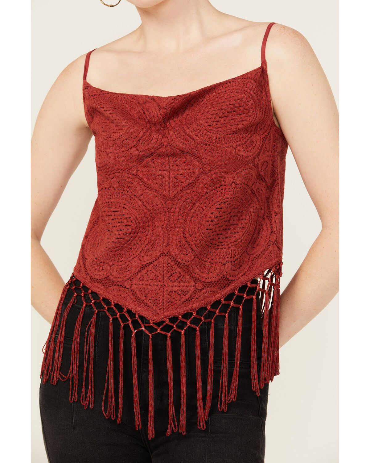 Rock & Roll Denim Women's Medallion Print Lurex Fringe Tank