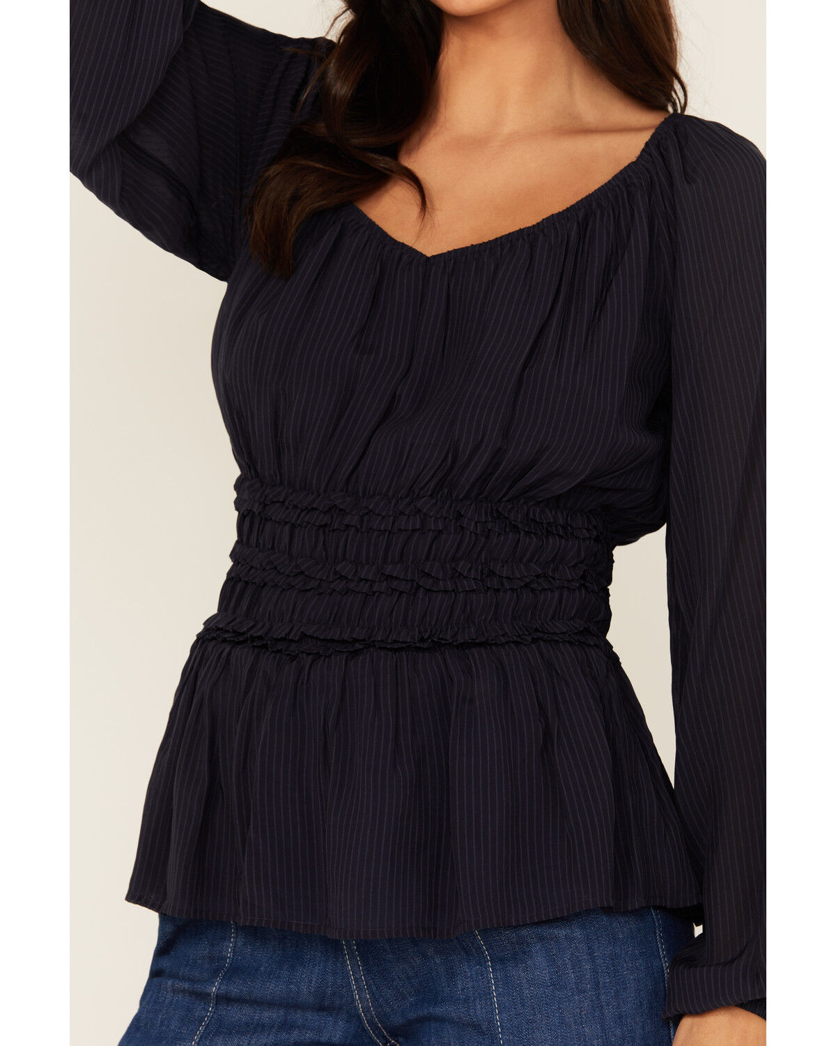 Shyanne Women's Dobby Pinstripe Long Sleeve Blouse