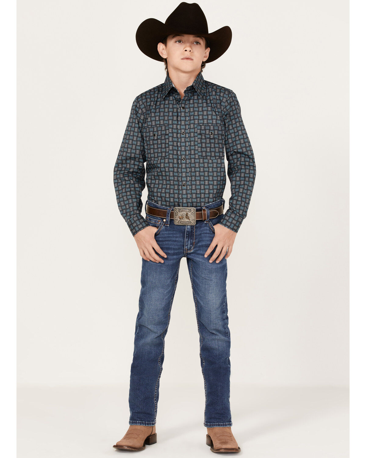 Panhandle Boys' Woven Stripe Print Long Sleeve Western Snap Shirt