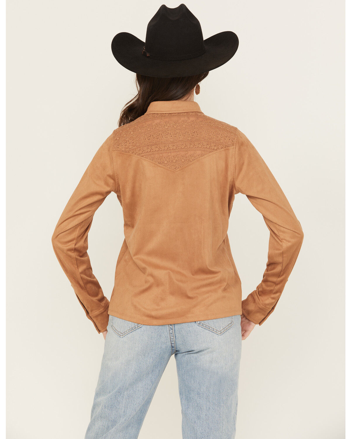 Shyanne Women's Faux Suede Lace Yoke Long Sleeve Button-Down Western Shirt