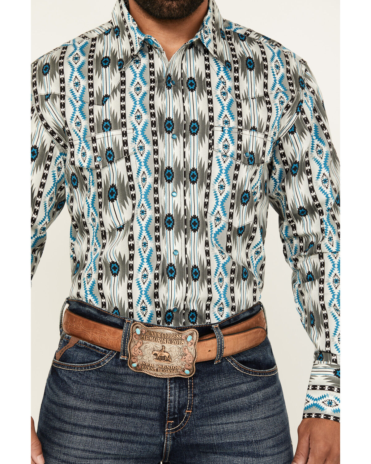 Wrangler Men's Checotah Southwestern Print Long Sleeve Snap Western Shirt