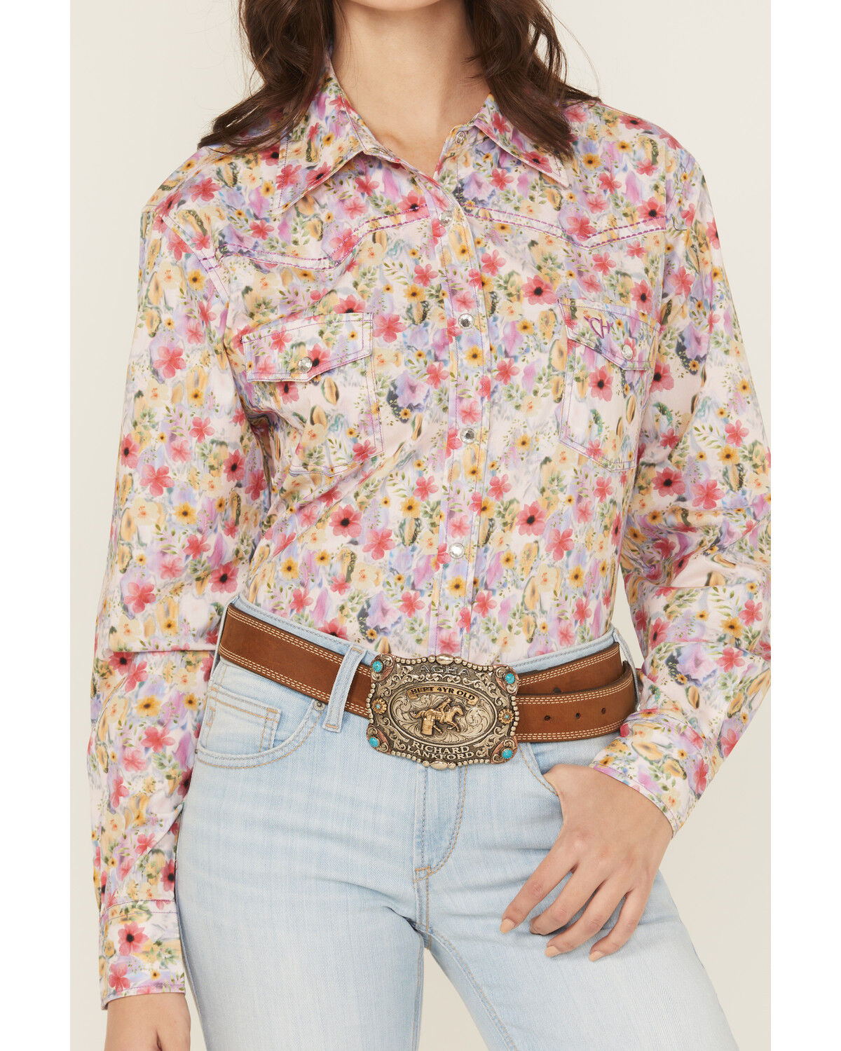 Cowgirl Hardware Women's Floral Monet Long Sleeve Snap Stretch Western Shirt
