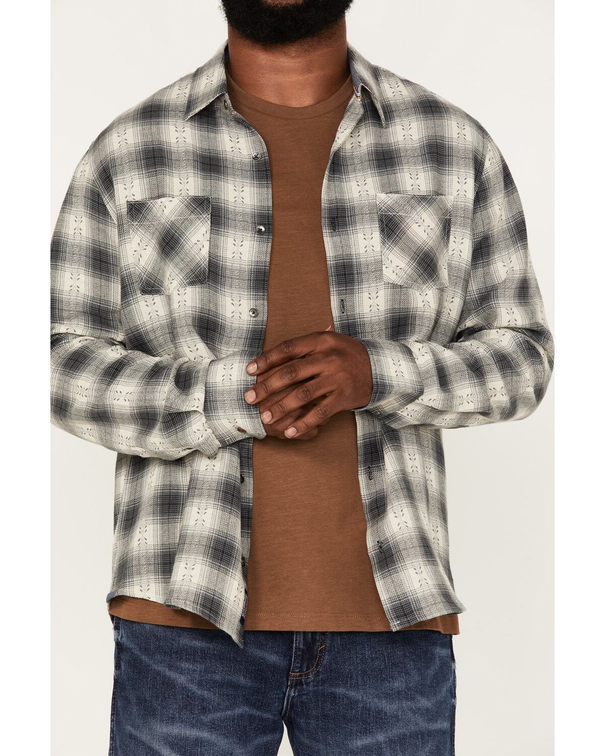 Flag & Anthem Men's Albee Dobby Stripe Plaid Print Long Sleeve Button Down Shirt