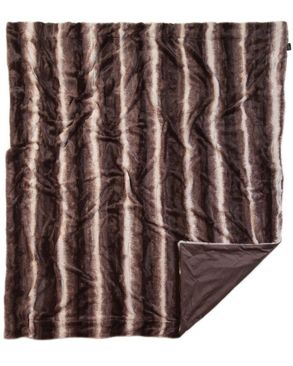 Carstens Home Brown Striped Chinchilla Plush Faux Fur Throw Blanket