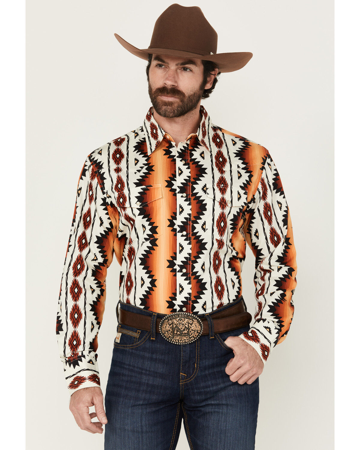 Wrangler Men's Checotah Southwestern Print Long Sleeve Snap Western Shirt