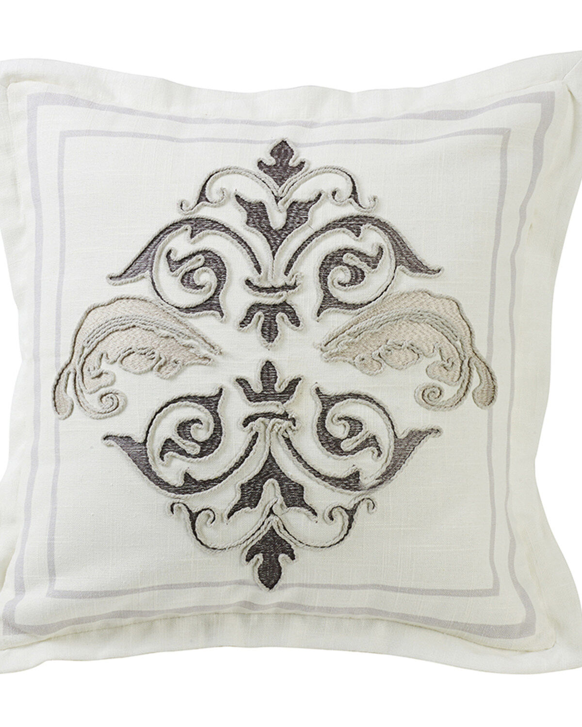 HiEnd Accents Charlotte Square Flanged and Outlined Embroidered Pillow