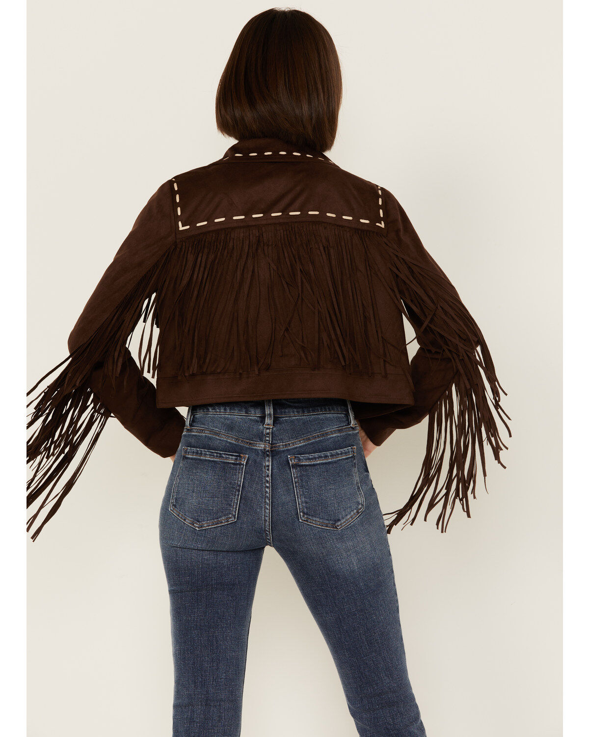 Shyanne Women's Faux Suede Contrast Stitch Fringe Jacket