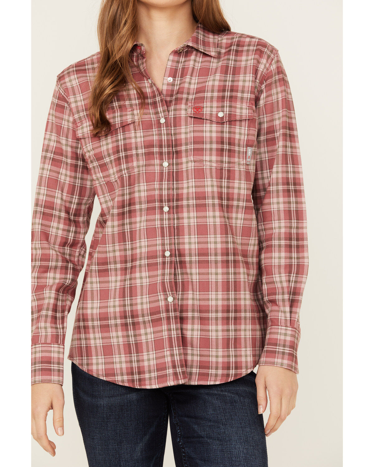 Ariat Women's FR Plaid Print Long Sleeve Snap Work Shirt