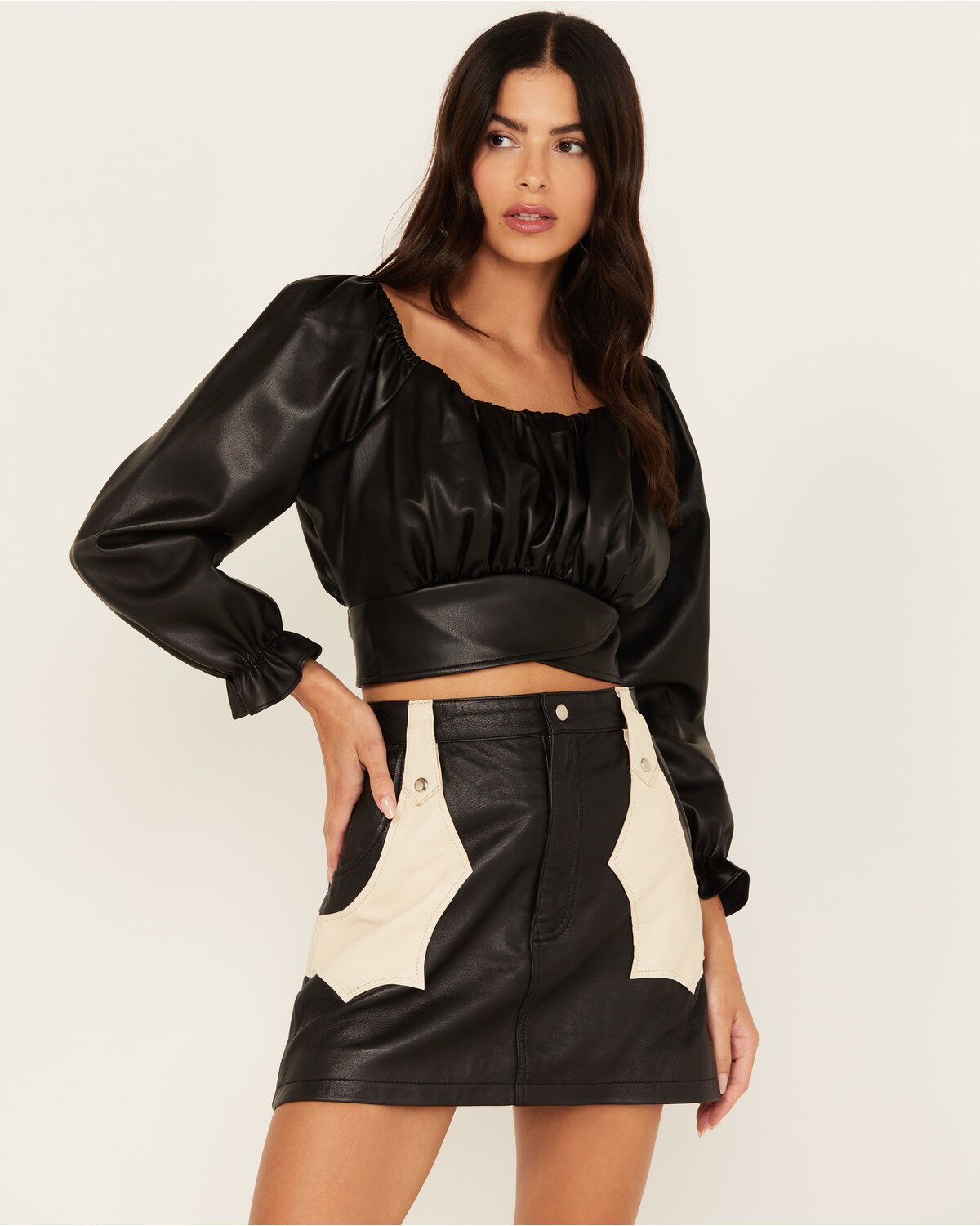 Beyond The Radar Women's Faux Leather Tie Back Crop Top