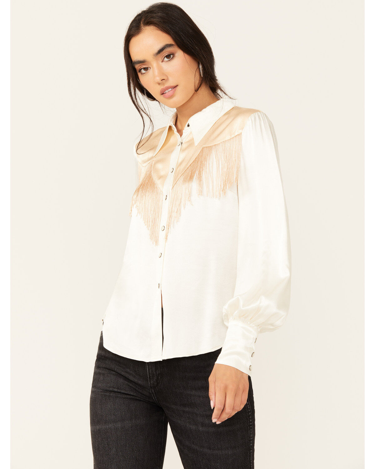 Shyanne Women's Color Block Western Fringe Blouse