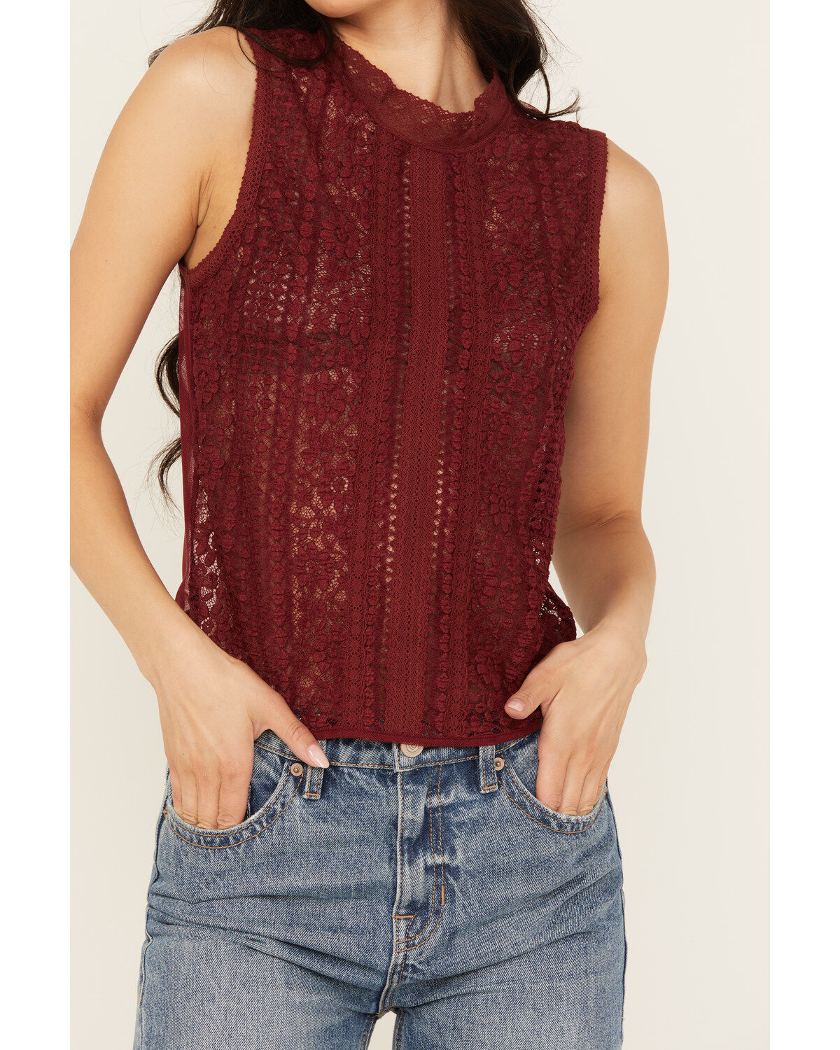 Beyond The Radar Women's Lace Mock Neck Tank