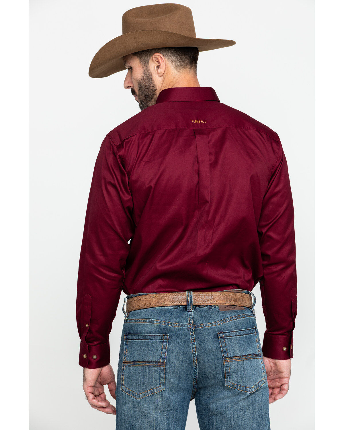 Ariat Men's Burgundy Solid Twill Long Sleeve Western Shirt