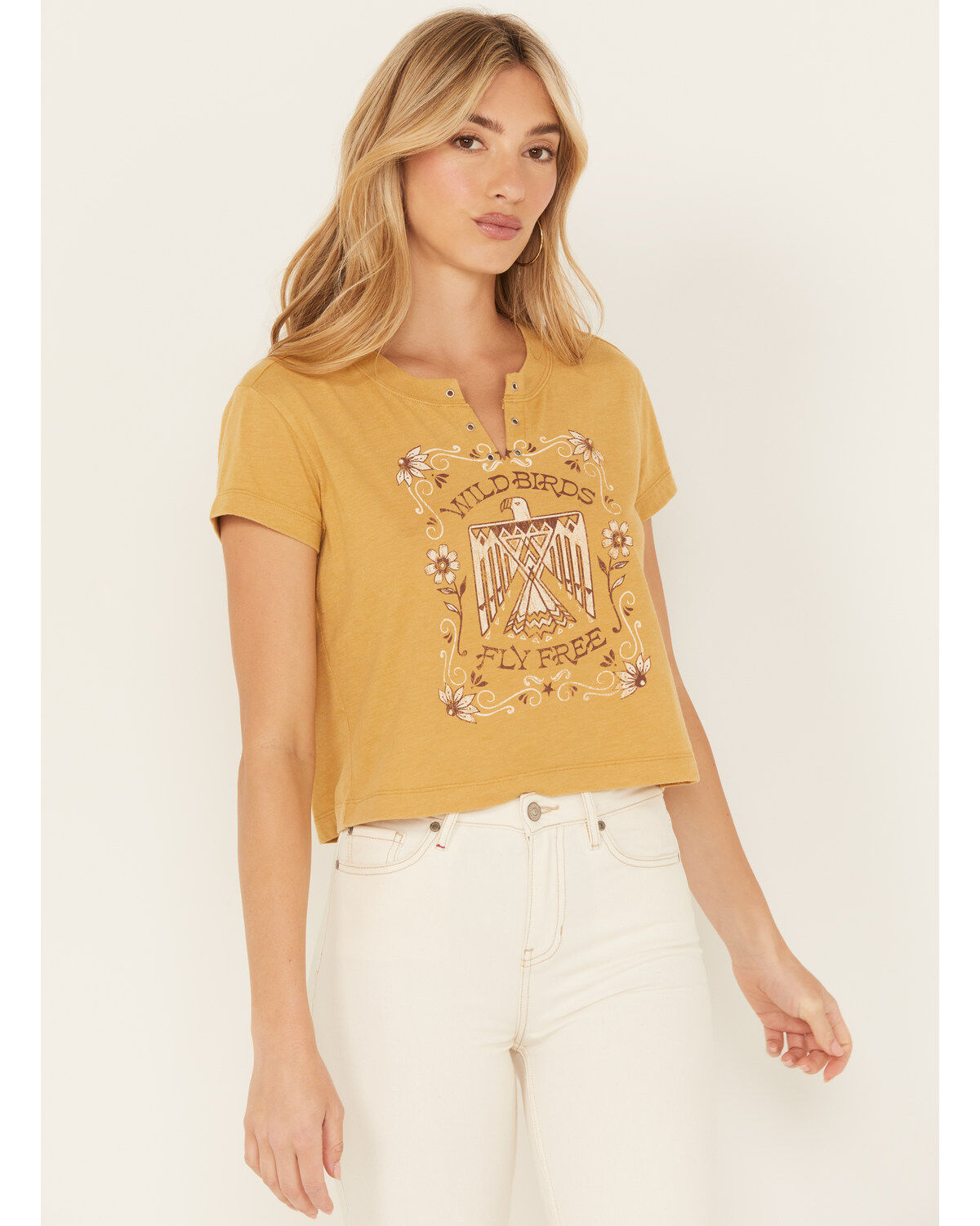 Wild Crow Women's Wild Birds Grommet Short Sleeve Graphic Tee