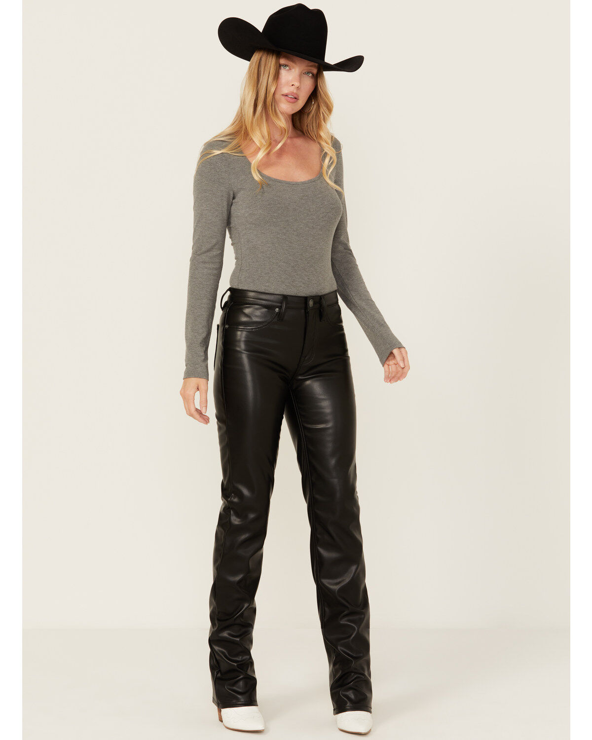 Rock & Roll Denim Women's High Rise Faux Leather Bargain Modest Bootcut Pants