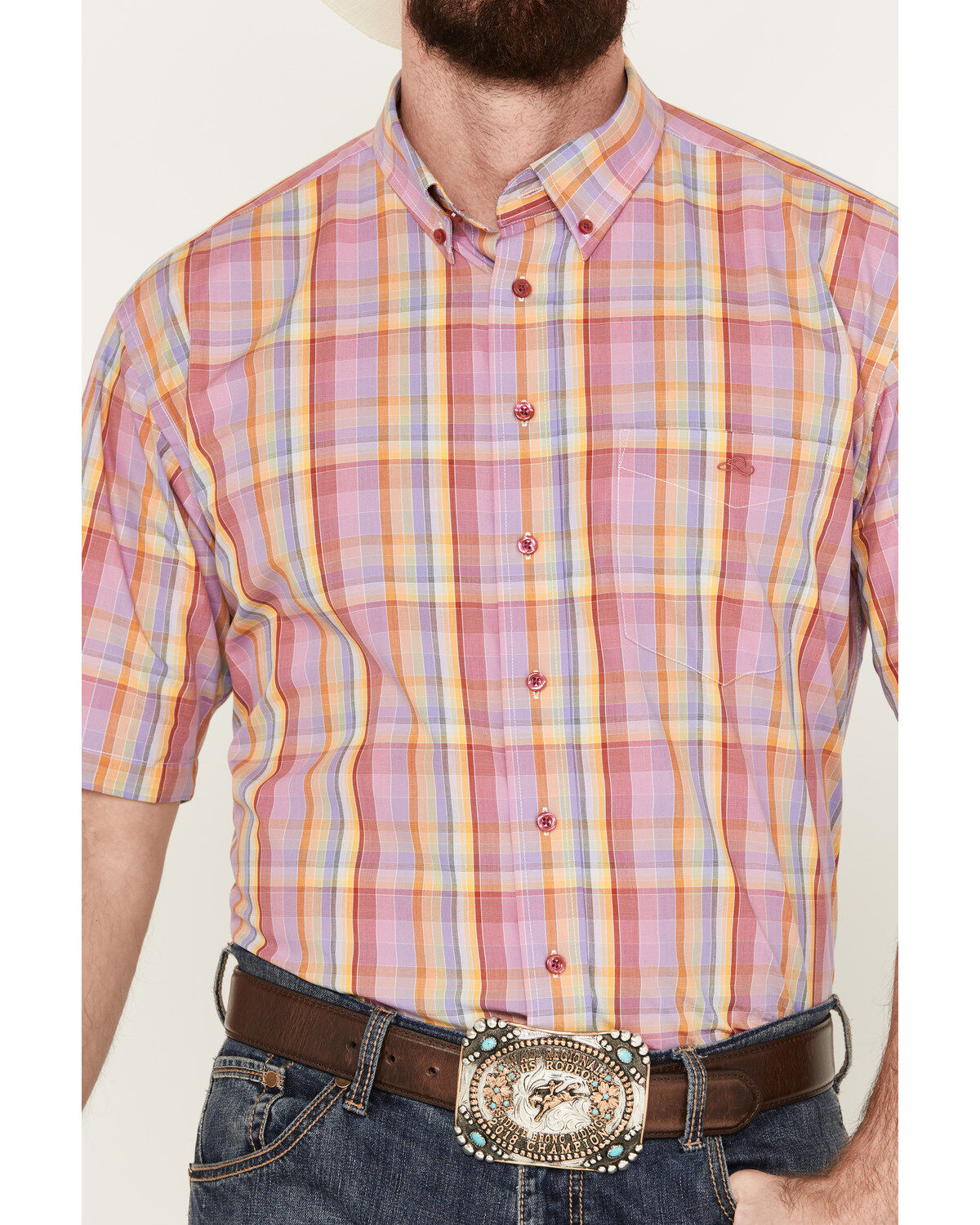 Resistol Men's Panama Plaid Print Short Sleeve Button Down Western Shirt