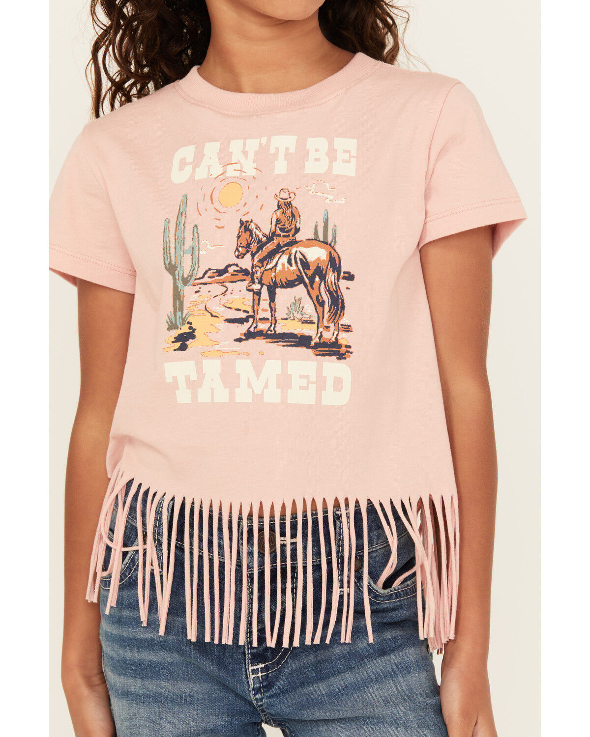 Shyanne Girls' Can't Be Tamed Short Sleeve Fringe Graphic Tee