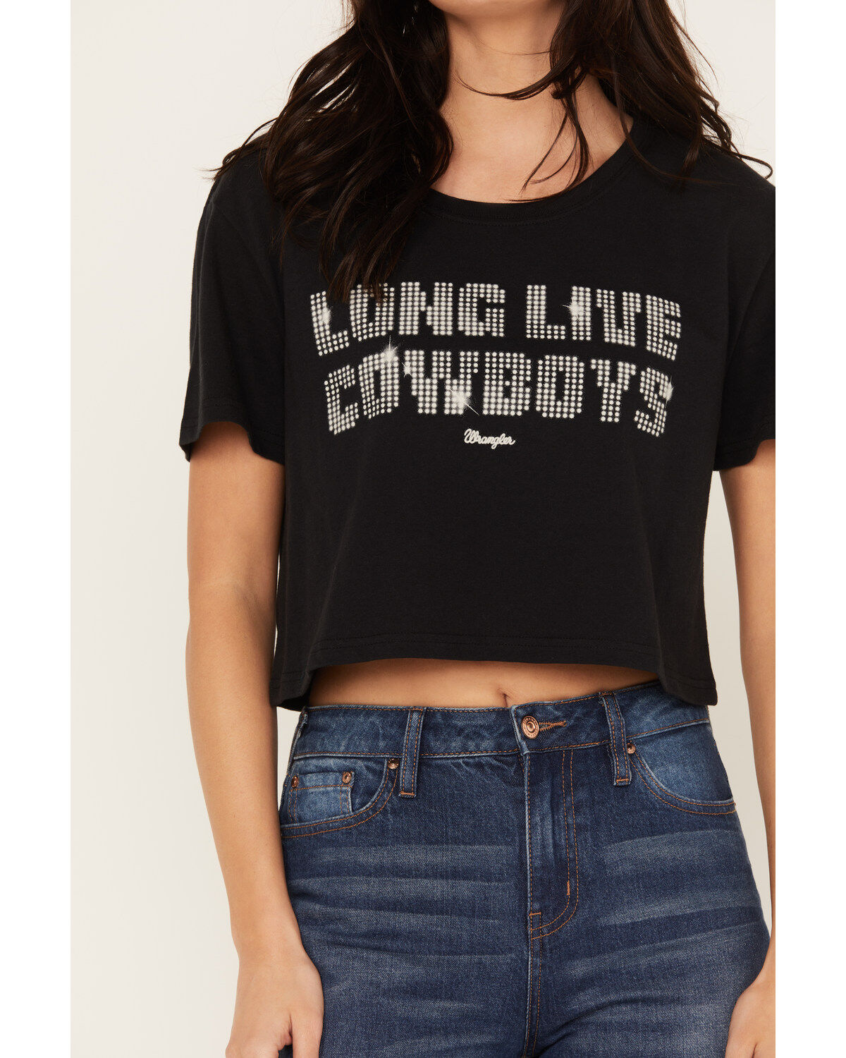 Wrangler Women's Long Live Cowboys Short Sleeve Graphic Cropped Tee