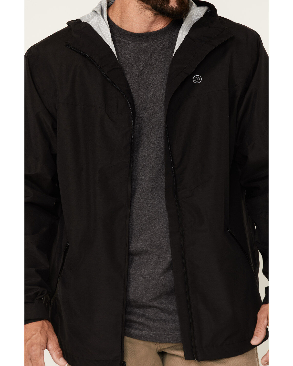 ATG by Wrangler Men's All-Terrain Black Zip-Front Hooded Rain Jacket