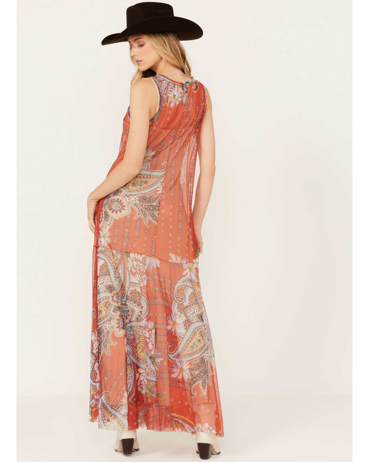 Johnny Was Women's Paisley Print Mesh Slip Maxi Dress