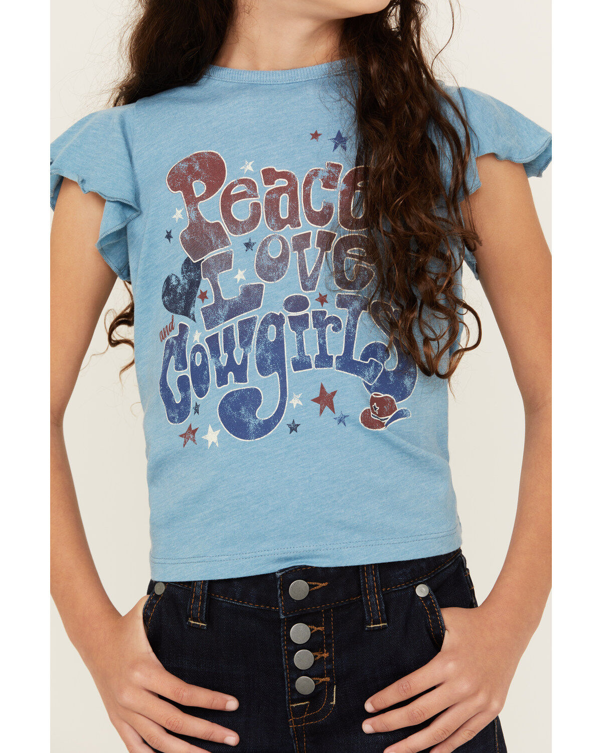 Shyanne Girls' Peace Love Cowgirls Flutter Sleeve Graphic Tee