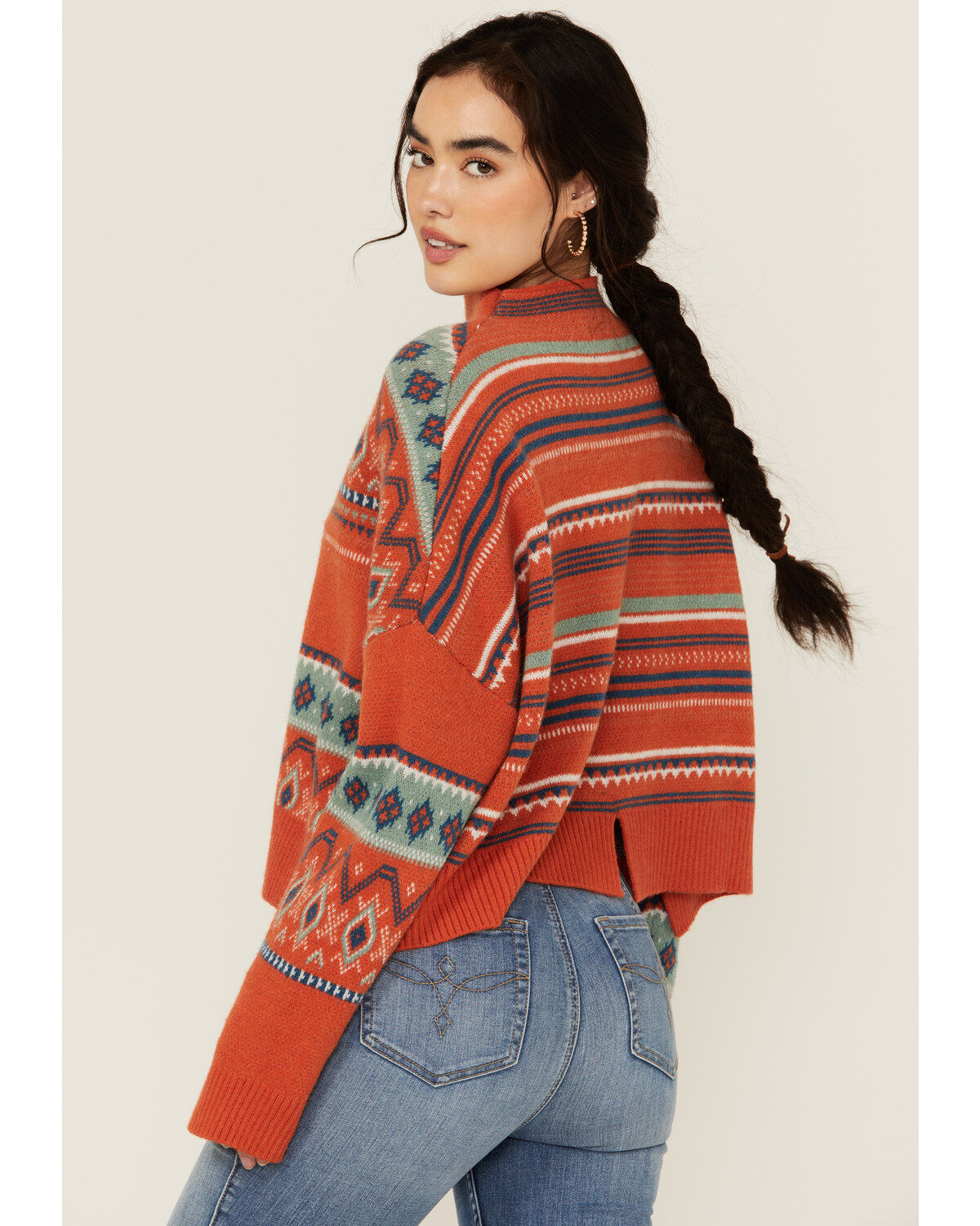 Rock & Roll Denim Women's Southwestern Patched Pullover Sweater