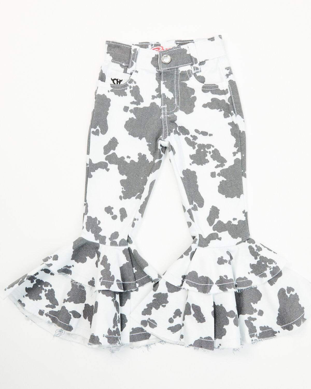 Cowgirl Hardware Toddler Girls' Cow Print Double Ruffle Stretch Denim Jeans