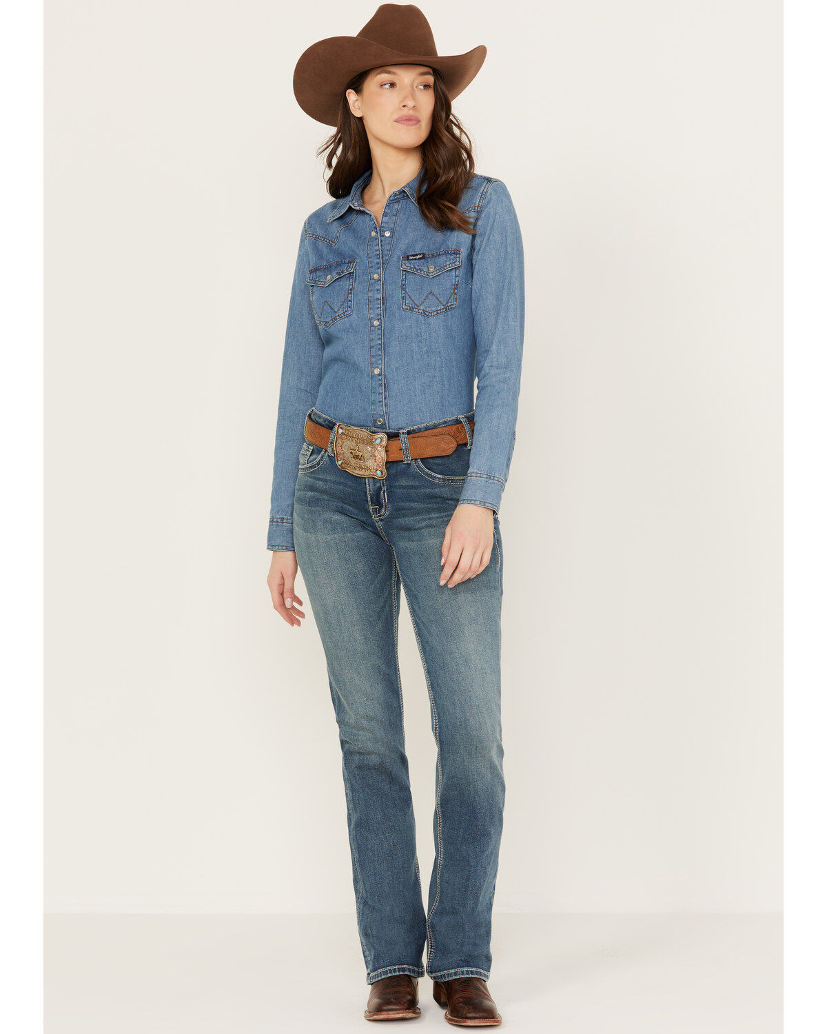 Rock & Roll Denim Women's Medium Wash Mid Rise Bootcut Extra Stretch Riding Jeans