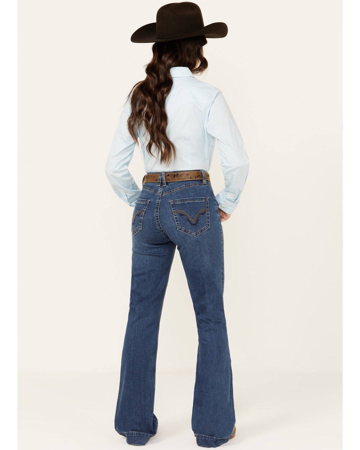 Rock & Roll Denim Women's Medium Wash High Rise Curved Yoke Trouser Stretch Denim Jeans