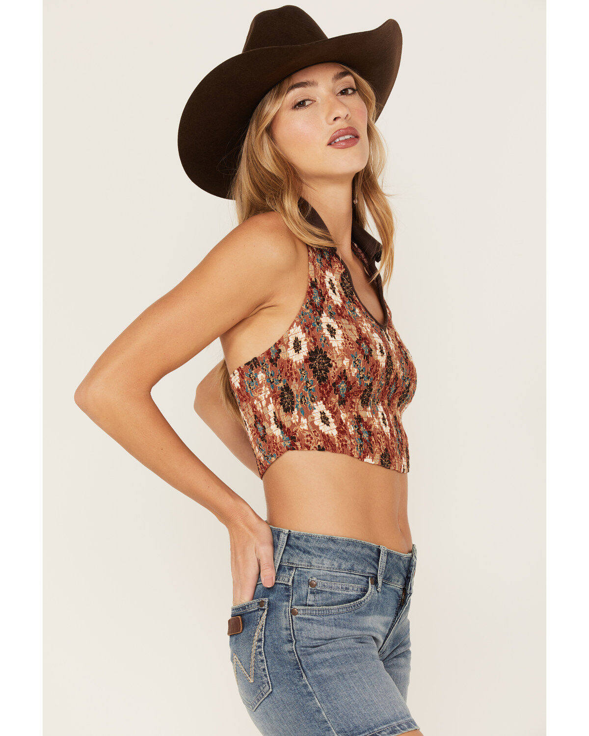 Shyanne Women's Floral Print Smocked Halter Crop Top