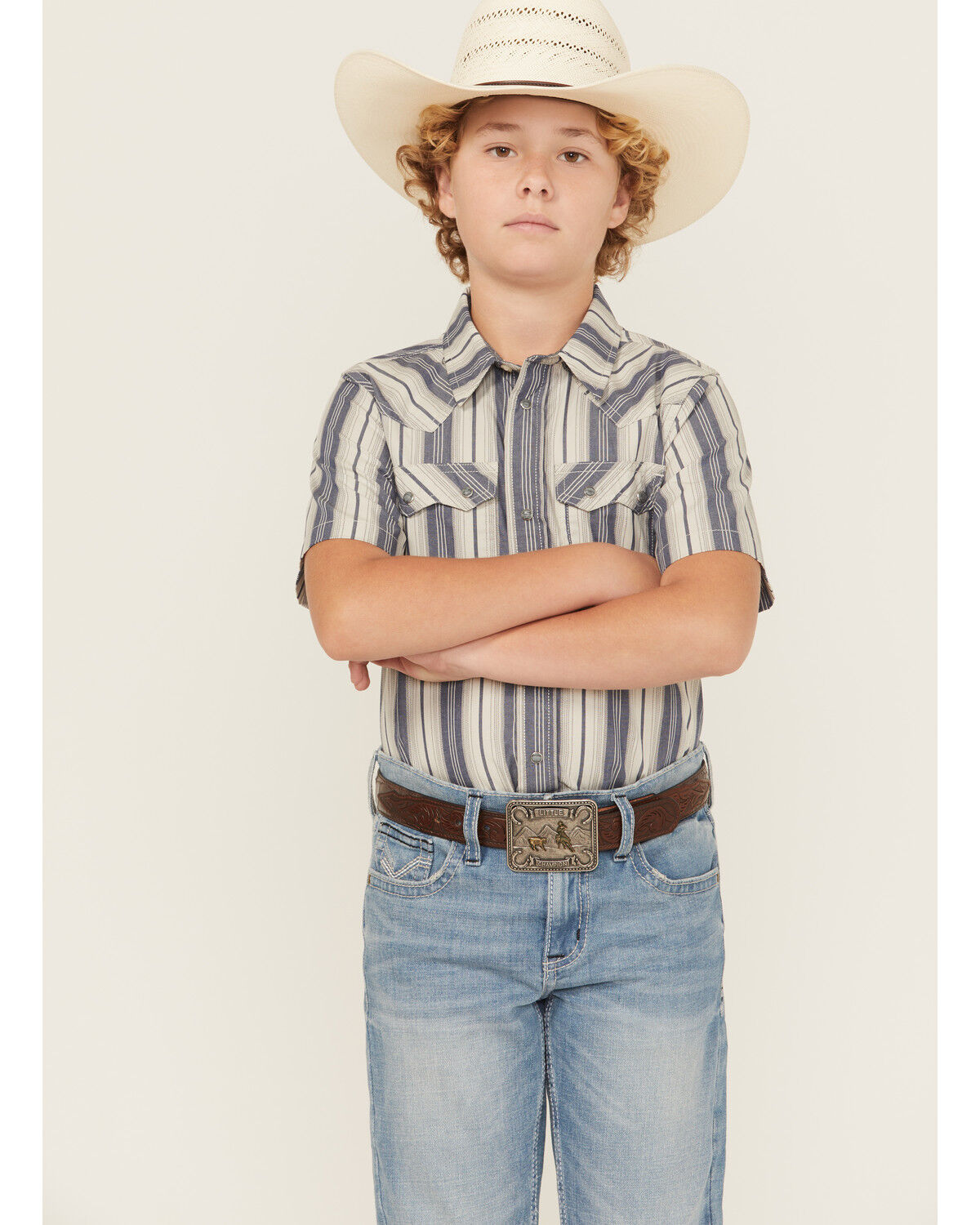 Cody James Boys' Roman Striped Short Sleeve Snap Western Shirt