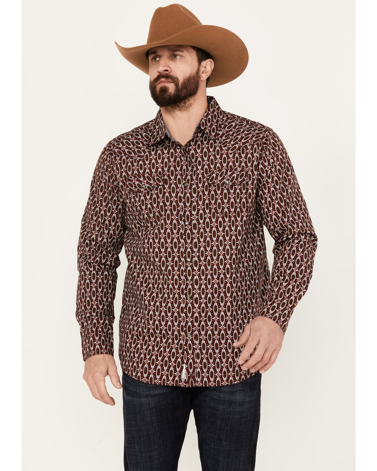 Moonshine Spirit Men's Gypsy Print Long Sleeve Western Snap Shirt