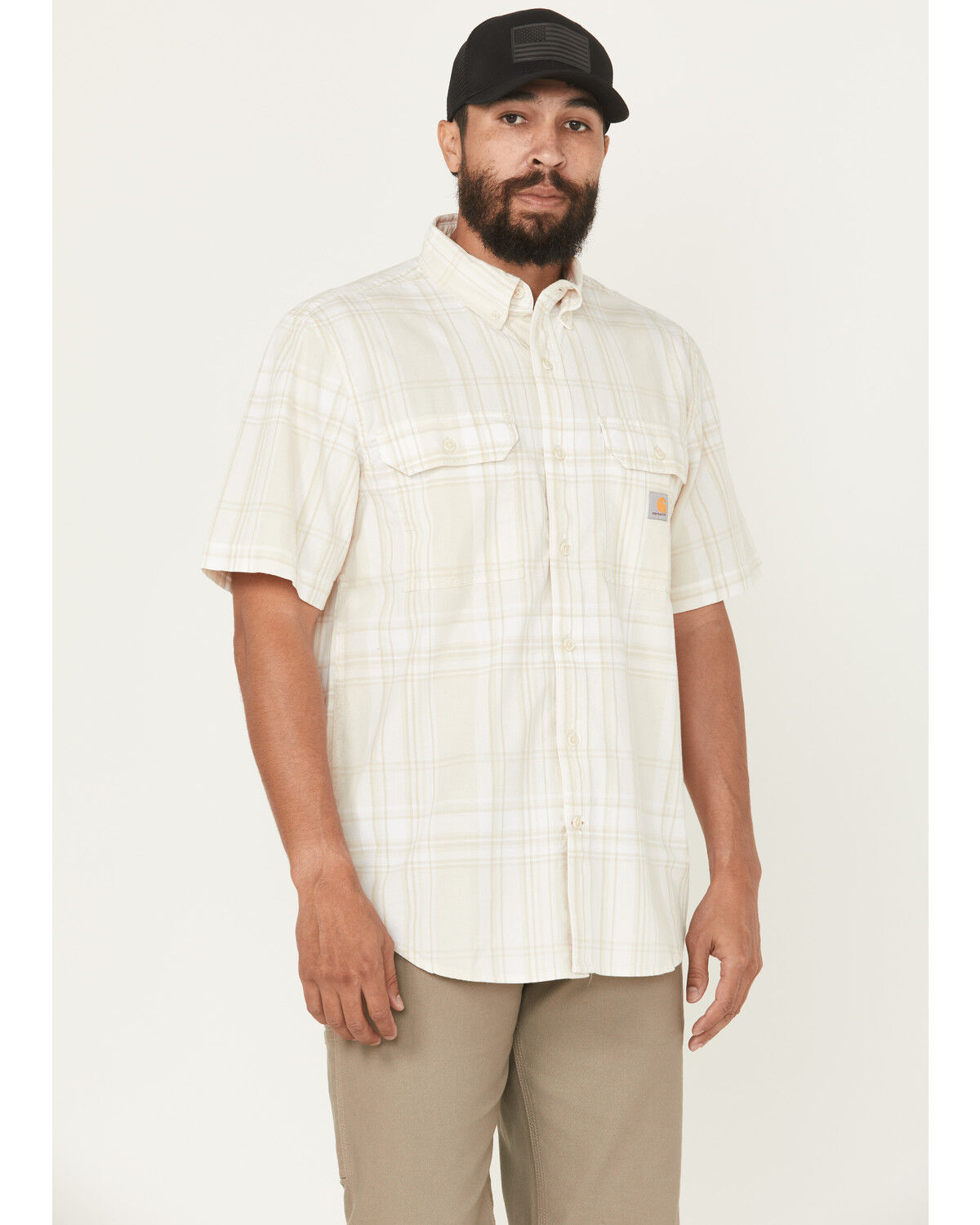 Carhartt Men's Plaid Print Loose Fit Midweight Short Sleeve Button-Down Work Shirt